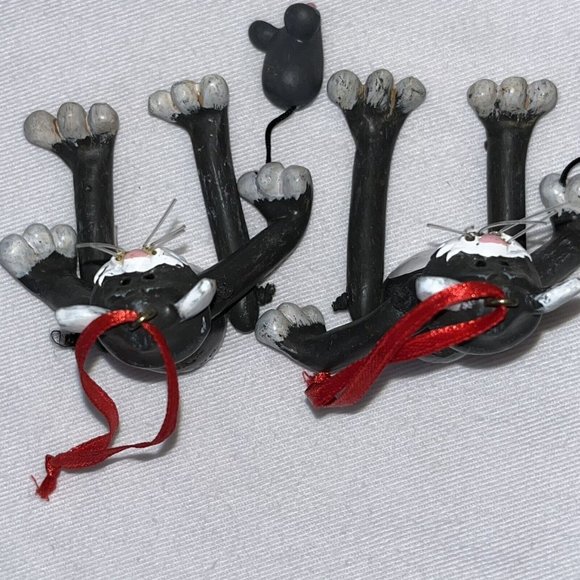 cat ornaments grey sitter dangle legs heart with mouse Set of 2 Approx 4 Inches - Picture 12 of 12